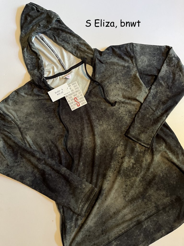 Small Lularoe Eliza Long Sleeve Hoodie, Black And Grey Tie-Dye, Leggings Fabric